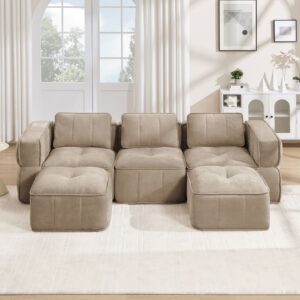 wohnli-moebel-suche-M26190600-1 U-Sofa aus Polyester in Sand mit 2 Hockern 271x67x162cm PES - Polyester Beige Hauss Spole Sofas und Sessel Sofas Modulare Sofas