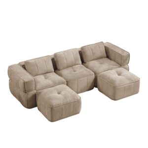 wohnli-moebel-suche-M26190600 Wohnli Möbelsuche - U-Sofa aus Polyester in Sand mit 2 Hockern