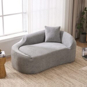 Chaiselongue 2-Sitzer aus Chenille hellgrau mit Kissen 155x96x65 cm 155x65x96cm Stoff Grau Hauss Spole Sofas und Sessel Sofas Modulare Sofas