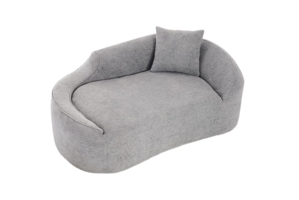 Wohnli Möbelsuche - Chaiselongue 2-Sitzer aus Chenille hellgrau mit Kissen 155x96x65 cm