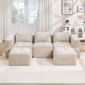 wohnli-moebel-suche-M26190604-1 Modulares Sofa aus Polyester beige mit 2 Hockern 271x67x162cm PES - Polyester Beige Hauss Spole Sofas und Sessel Sofas Modulare Sofas