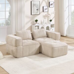 wohnli-moebel-suche-M26190605-1 Modulares Sofa aus Polyester beige mit Hocker 198x67x162cm PES - Polyester Beige Hauss Spole Sofas und Sessel Sofas Modulare Sofas