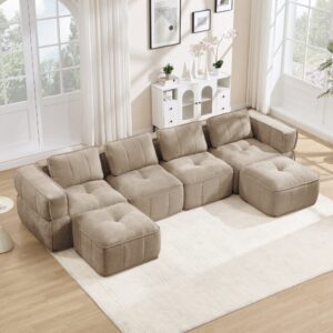 wohnli-moebel-suche-M26190606-1 U-förmiges modulares Sofa 4-Sitzer aus Polyester sand 344x67x162cm PES - Polyester Beige Hauss Spole Sofas und Sessel Sofas Modulare Sofas