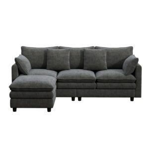 Ecksofa 3-Sitzer aus Chenille grau mit Chaiselongue 212x90x150cm Stoff Grau Hauss Spole Sofas und Sessel Sofas Modulare Sofas