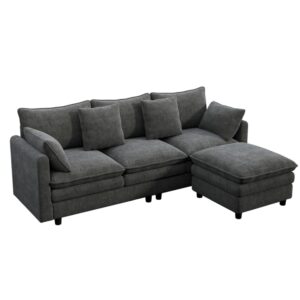 Wohnli Möbelsuche - Ecksofa 3-Sitzer aus Chenille grau mit Chaiselongue