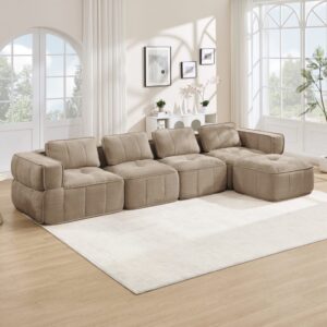 wohnli-moebel-suche-M26190610-1 Modulares Sofa ohne Gestell aus Polyester sand mit Hocker 344x67x162cm PES - Polyester Beige Hauss Spole Sofas und Sessel Sofas Modulare Sofas