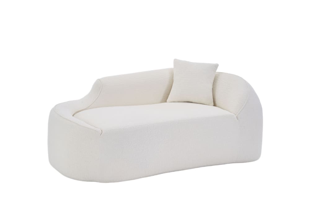 Wohnli Möbelsuche - Chaiselongue aus Chenille cremeweiß mit Kissen 155x96x65 cm