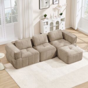 Modulares Sofa aus Polyester sandfarben mit Hocker 271x67x162cm PES - Polyester Beige Hauss Spole Sofas und Sessel Sofas Modulare Sofas