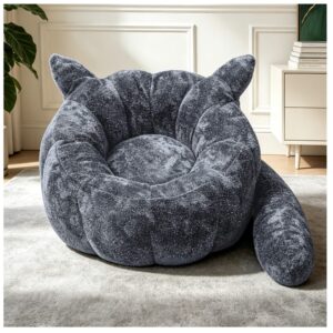 Fuchs Sitzsack-Sessel aus Flanell grau mit Ohren und Schwanz 101x69x100cm Stoff Grau Hauss Spole Sofas und Sessel Sessel, Poufs und Fußbänke Sessel