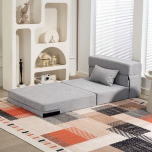 Bodensessel aus Flanell mit Kissen zum Ausklappen 80x80x64 cm 210x15x80cm Stoff Grau Hauss Spole Sofas und Sessel Sessel, Poufs und Fußbänke Sessel