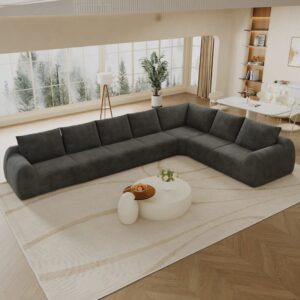 wohnli-moebel-suche-M26190664-1 Ecksofa aus Chenille-Stoff dunkelgrau 401x85x267cm PES - Polyester Grau Hauss Spole Sofas und Sessel Sofas Ecksofas