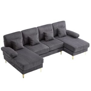 Wohnli Möbelsuche - U-Form-Sofa aus Samt grau mit LED und USB-Anschluss