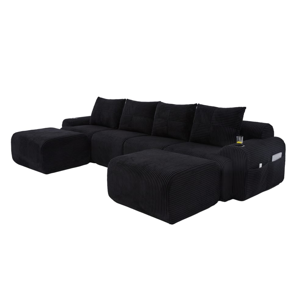 wohnli-moebel-suche-M26190680 Wohnli Möbelsuche - 4-Sitzer Modulsofa aus Cord mit Cupholder und Tasche 333x174x80 cm