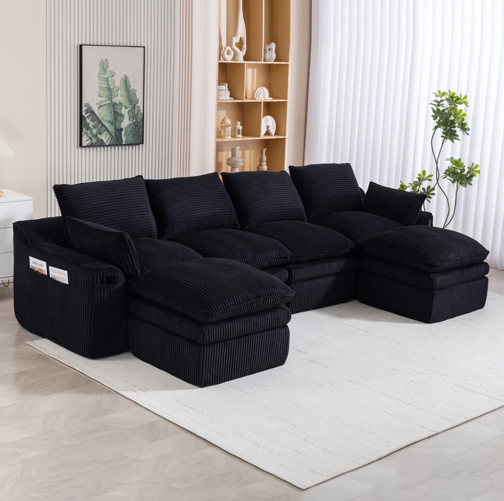 Sofa aus Cordstoff schwarz 335x85x167cm PES - Polyester Schwarz Hauss Spole Sofas und Sessel Sofas Modulare Sofas