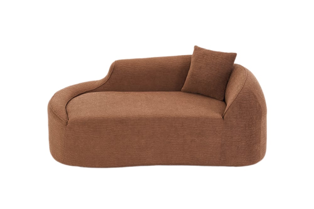 Wohnli Möbelsuche - Sofa aus Chenille karamell mit tiefem Sitz und Kissen 155x96x65 cm