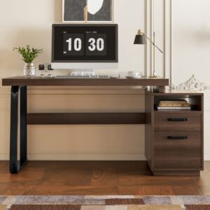 wohnli-moebel-suche-M26190893-1 Schreibtisch mit Ablagefächern und Schublade 161x54x76.3 cm Braun 161x76x54cm Spanplatte Braun MODFU Möbel Büromöbel Schreibtische