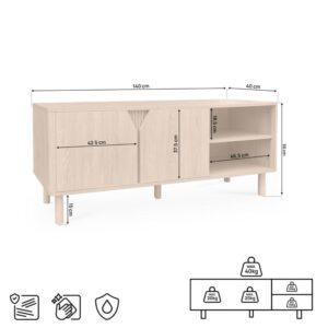 wohnli-moebel-suche-M26191235-1 TV-Lowboard Eichenoptik 140 cm 40x56x140cm PES - Polyester Beige SICAAN Möbel Wohnzimmermöbel TV-Möbel