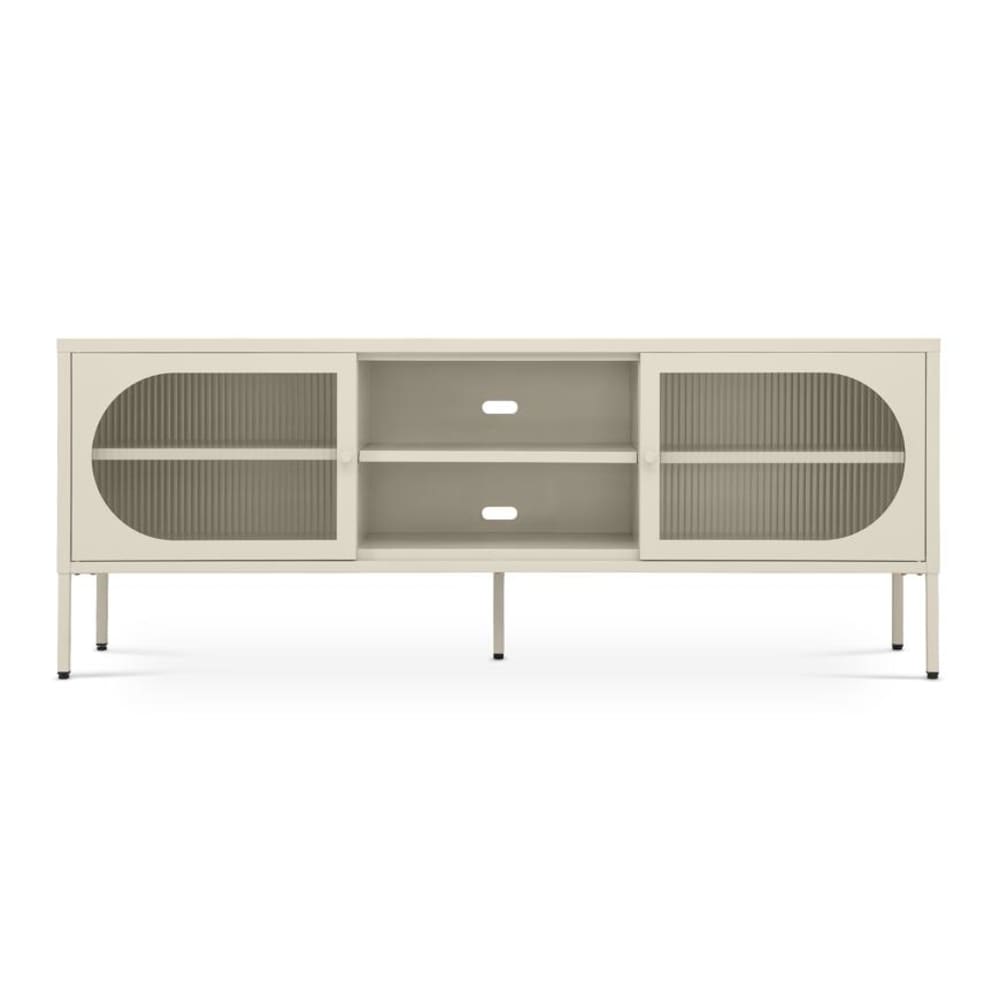 wohnli-moebel-suche-M26191237 Wohnli Möbelsuche - TV-Lowboard Industriell Metall Beige 160 cm 2 Riffelglastüren