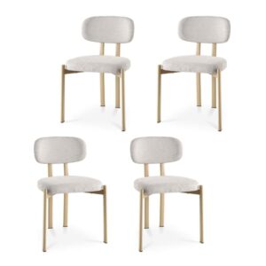 Wohnli Möbelsuche - 4-er-Set Stühle Skandinavisch Chenille-Stoff Beige Eichenoptik