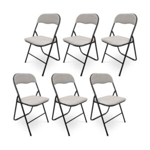 wohnli-moebel-suche-M26191250 Wohnli Möbelsuche - 6-er-Set Klappstühle Gepolstert Stoff Metall Grau Schwarz