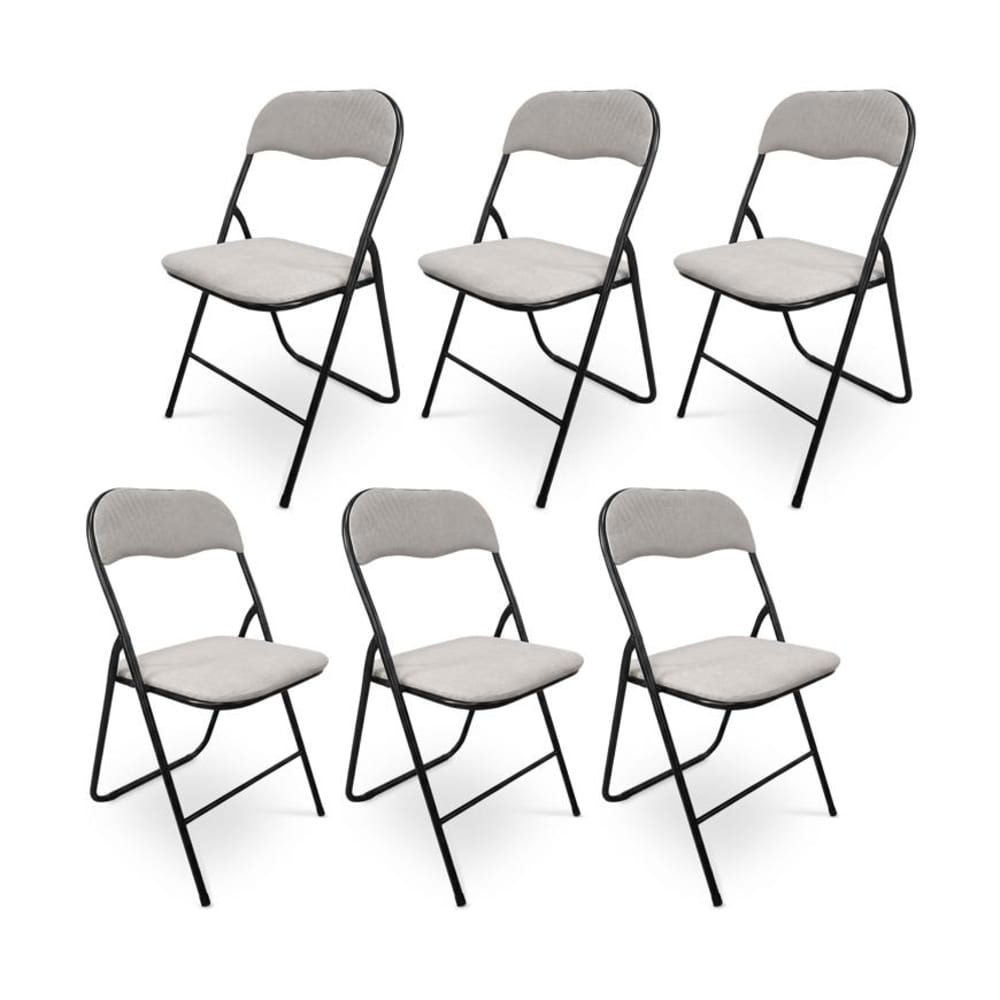 wohnli-moebel-suche-M26191250 Wohnli Möbelsuche - 6-er-Set Klappstühle Gepolstert Stoff Metall Grau Schwarz