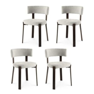 Wohnli Möbelsuche - 4er-Set Stühle Japandi Chenille Beige Metallbeine Walnuss-Optik