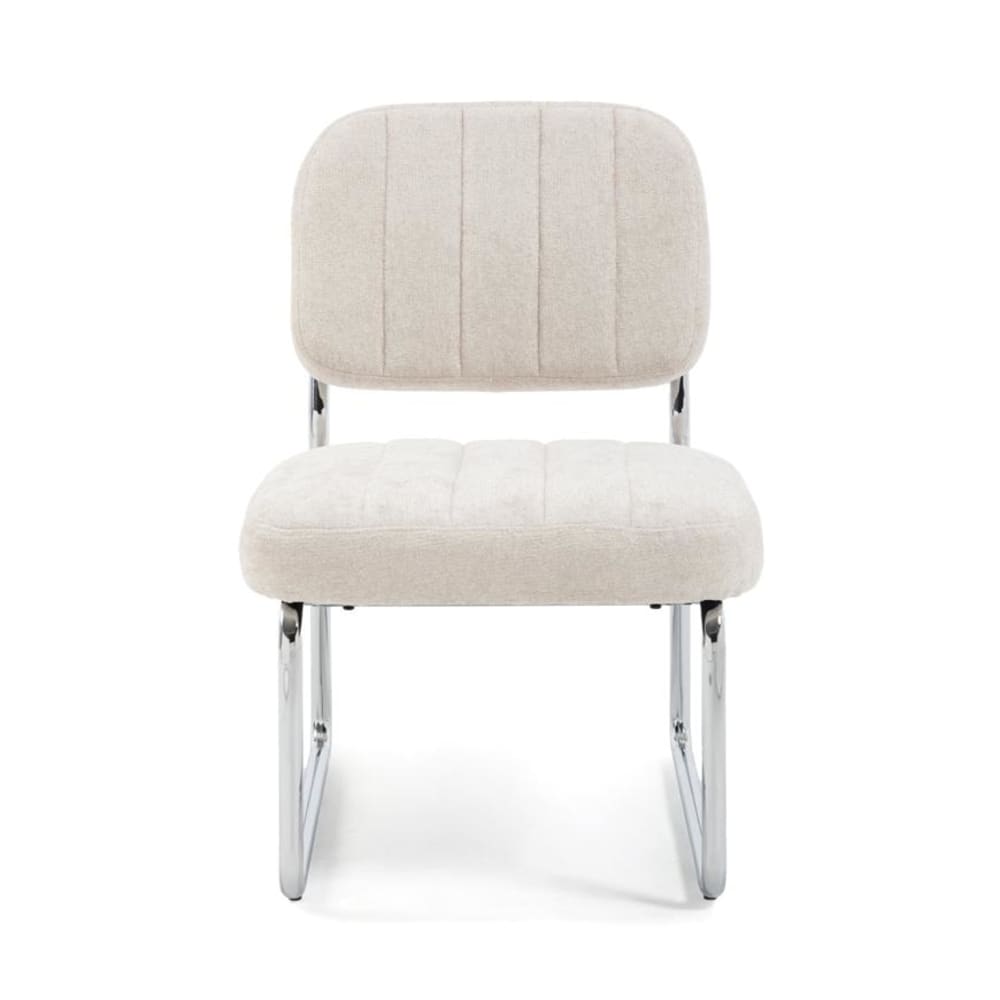 Wohnli Möbelsuche - Sessel Gepolstert Chenille-Stoff Beige Verchromte Beine