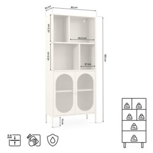 Bücherregal Industriell Metall Beige H180 cm 35x180x80cm PES - Polyester Beige SICAAN Möbel Wohnzimmermöbel Bücherregale