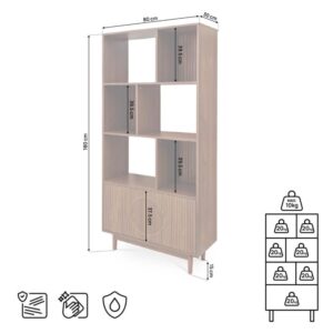 wohnli-moebel-suche-M26191263-1 Bücherregal Skandinavisch Walnuss-Optik H.180cm 2 Türen 6 Fächer 30x179x80cm PES - Polyester Braun SICAAN Möbel Wohnzimmermöbel Bücherregale