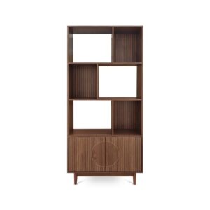 wohnli-moebel-suche-M26191263 Wohnli Möbelsuche - Bücherregal Skandinavisch Walnuss-Optik H.180cm 2 Türen 6 Fächer