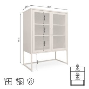 wohnli-moebel-suche-M26191265-1 Highboard Industriell Metall Beige H.120cm 45x120x85cm PES - Polyester Beige SICAAN Möbel Esszimmermöbel Sideboards, Highboards & niedrige Anrichten