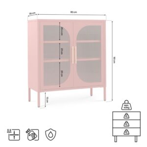 wohnli-moebel-suche-M26191268-1 Anrichte 2-türig Riffelglas Metall Terrakotta 80 cm 35x90x80cm PES - Polyester Braun SICAAN Möbel Esszimmermöbel Sideboards, Highboards & niedrige Anrichten
