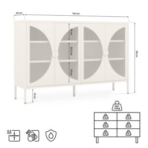 wohnli-moebel-suche-M26191273-1 Sideboard 4-türig Riffelglas Metall Beige 140 cm 35x90x140cm PES - Polyester Beige SICAAN Möbel Esszimmermöbel Sideboards, Highboards & niedrige Anrichten