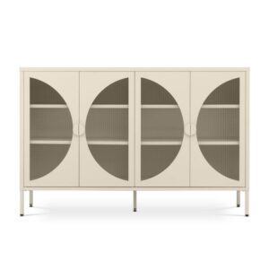 wohnli-moebel-suche-M26191273 Wohnli Möbelsuche - Sideboard 4-türig Riffelglas Metall Beige 140 cm