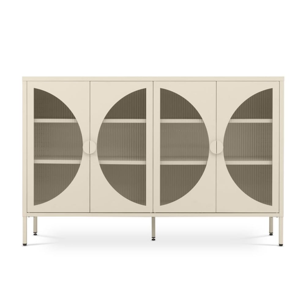 Wohnli Möbelsuche - Sideboard 4-türig Riffelglas Metall Beige 140 cm