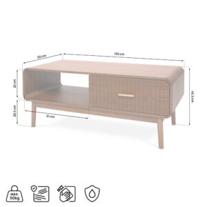 Couchtisch Retro Walnuss 105x45x50cm Spanplatte Braun SICAAN Möbel Wohnzimmermöbel Couchtische