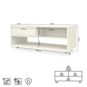 Couchtisch Melamin Beige 110 cm mit 1 Schublade 45x50x110cm Spanplatte Beige SICAAN Möbel Wohnzimmermöbel Couchtische