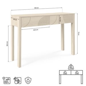 Konsole Skandinavisch Eichen-Optik 2 Schubladen 100 cm 30x75x100cm Spanplatte Beige SICAAN Möbel Wohnzimmermöbel Couchtische