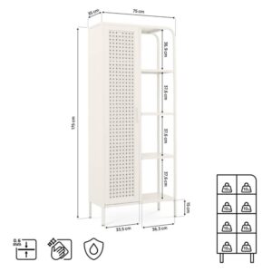wohnli-moebel-suche-M26191291-1 Regal Industriell Gitter Metall Beige 1 Tür 4 Fächer 35x175x75cm PES - Polyester Beige SICAAN Möbel Wohnzimmermöbel Regale