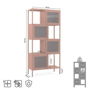 Regal Geriffelt Metall Glas Terrakotta H.170 cm 35x170x80cm PES - Polyester Braun SICAAN Möbel Wohnzimmermöbel Regale