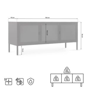 wohnli-moebel-suche-M26191309-1 Lowboard Industrial Metall Schwarz 130 cm mit 3 Türen und Glas 40x55x130cm PES - Polyester Braun SICAAN Möbel Wohnzimmermöbel TV-Möbel
