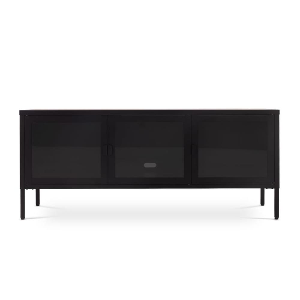 wohnli-moebel-suche-M26191309 Wohnli Möbelsuche - Lowboard Industrial Metall Schwarz 130 cm mit 3 Türen und Glas