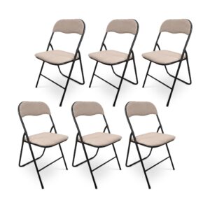 wohnli-moebel-suche-M26191316 Wohnli Möbelsuche - 6er-Set Klappstühle Gepolstert Stoff Beige Schwarz Metall