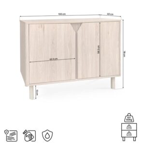 wohnli-moebel-suche-M26191318-1 Sideboard Skandinavisch Eichen-Optik 2 Türen 100 cm 40x78x100cm PES - Polyester Beige SICAAN Möbel Esszimmermöbel Sideboards, Highboards & niedrige Anrichten