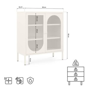 wohnli-moebel-suche-M26191319-1 Sideboard Industriell Metall 80 cm 2 Türen Riffelglas Beige 35x90x80cm Spanplatte Beige SICAAN Möbel Esszimmermöbel Sideboards, Highboards & niedrige Anrichten