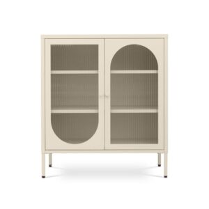 wohnli-moebel-suche-M26191319 Wohnli Möbelsuche - Sideboard Industriell Metall 80 cm 2 Türen Riffelglas Beige