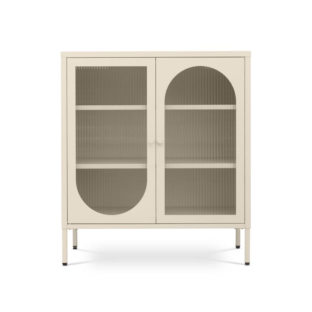 Wohnli Möbelsuche - Sideboard Industriell Metall 80 cm 2 Türen Riffelglas Beige