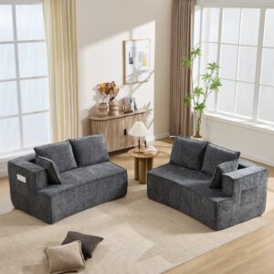 wohnli-moebel-suche-M26192340-1 Geschwungenes modulares Ecksofa 4-Sitzer aus dunkelgrauem Cord 302x65x115cm Samt Grau Hauss Spole Sofas und Sessel Sofas 2-Sitzer-Sofas & 3-Sitzer-Sofas
