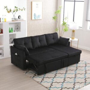 Schlafsofa aus Cord schwarz mit Stauraum 206x66x108cm PES - Polyester Schwarz Hauss Spole Sofas und Sessel Sofas Modulare Sofas