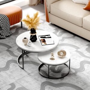 wohnli-moebel-suche-M26192348-1 Couchtisch Set 2er Rund weiß und schwarz 80x45x80cm Metall Weiß Hauss Spole Möbel Wohnzimmermöbel Couchtische